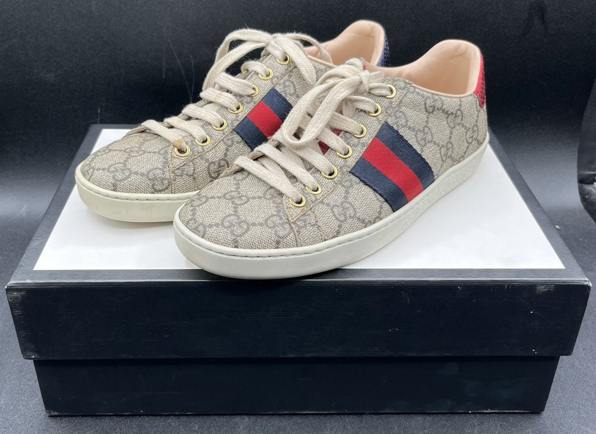 GUCCI ACE GG SUPREME SNEAKERS 499410 K2LH0 BEIGE SIZE 35 G (MVP031665)