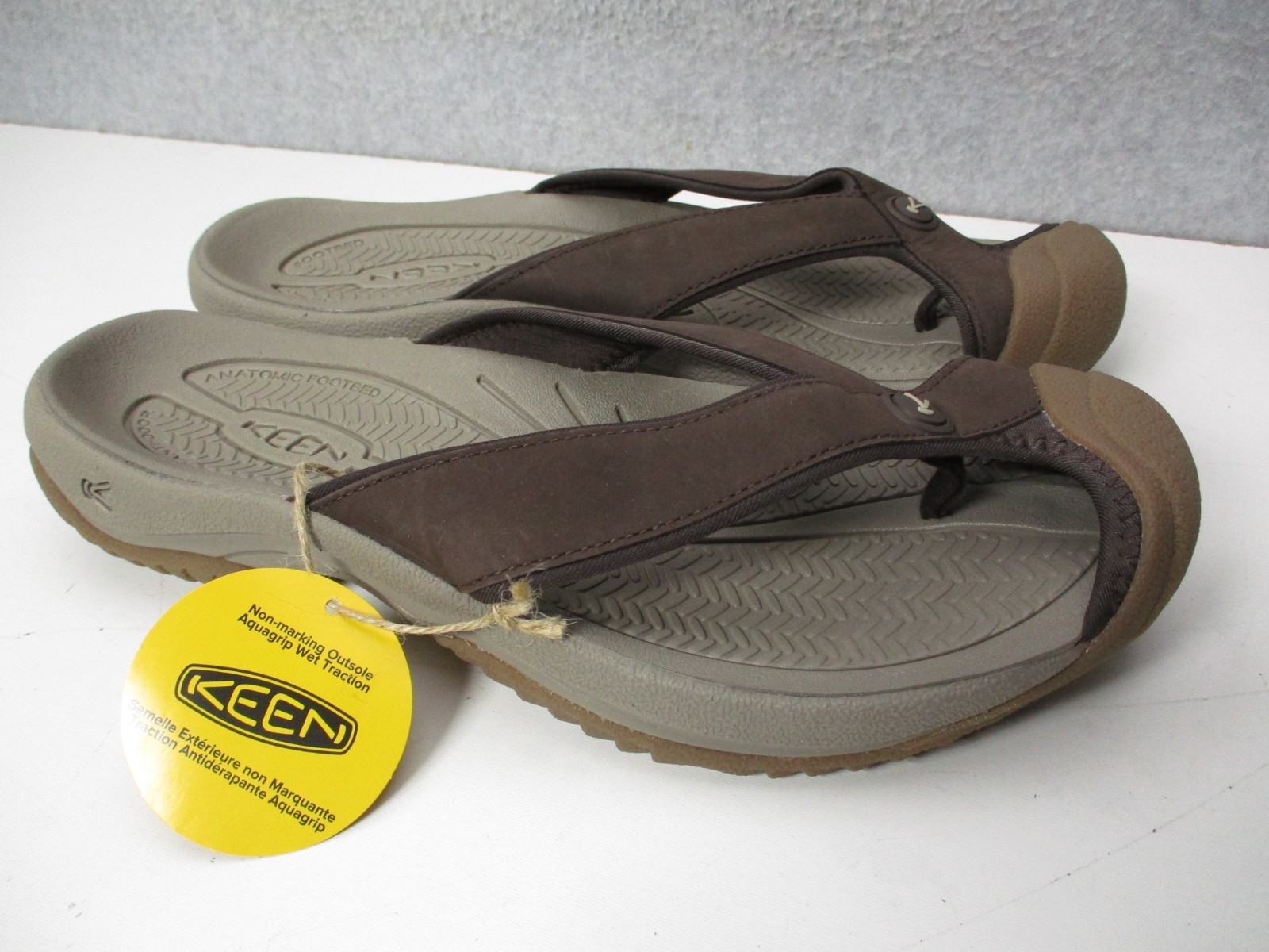 Keen Waimea TG Toe Protect Flip-Flops Sandals Leather Brown/ Taupe Mens Sz 11