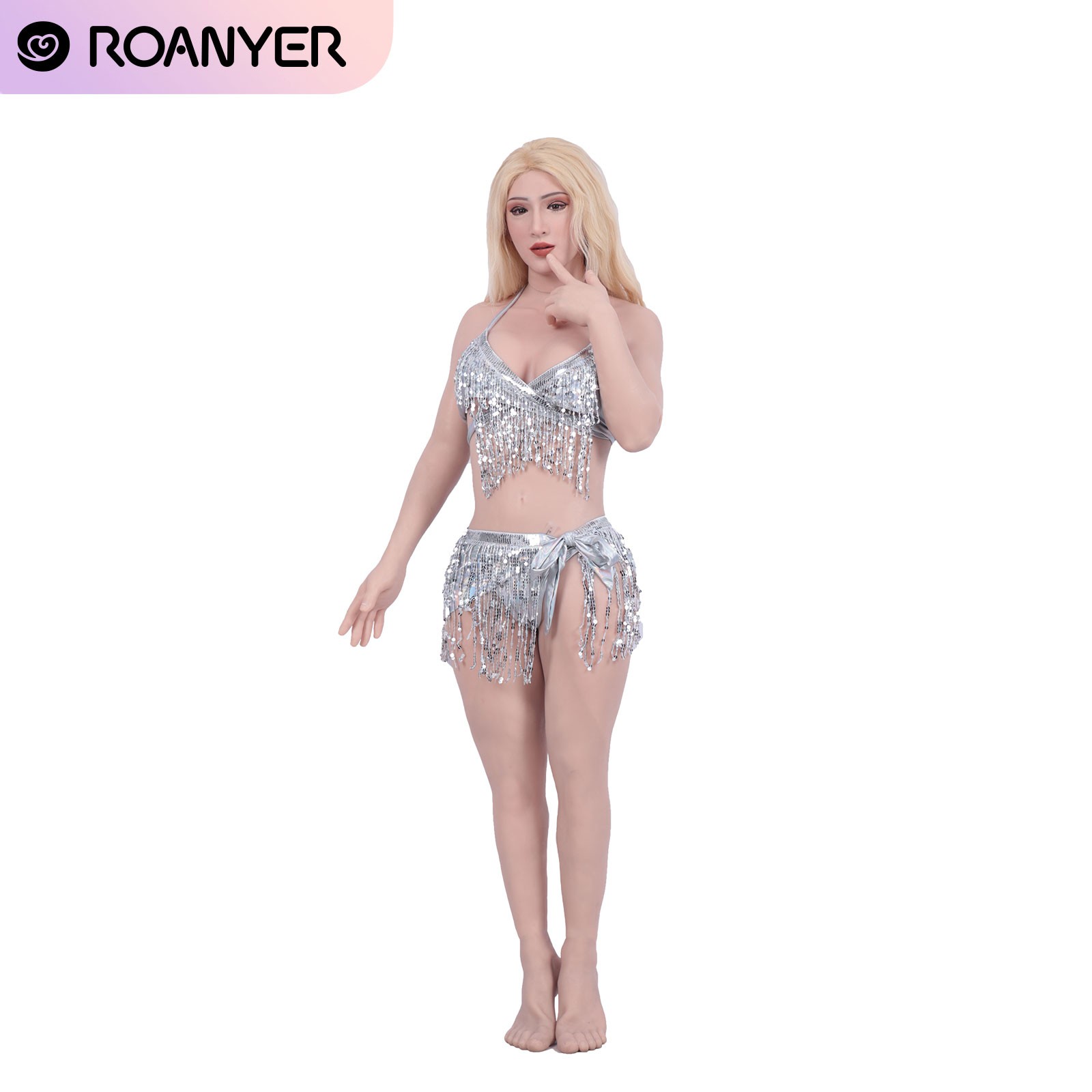 Roanyer Silicone Bodysuit with D Cup Fake Boob Integrated Hands Feet with Zipper