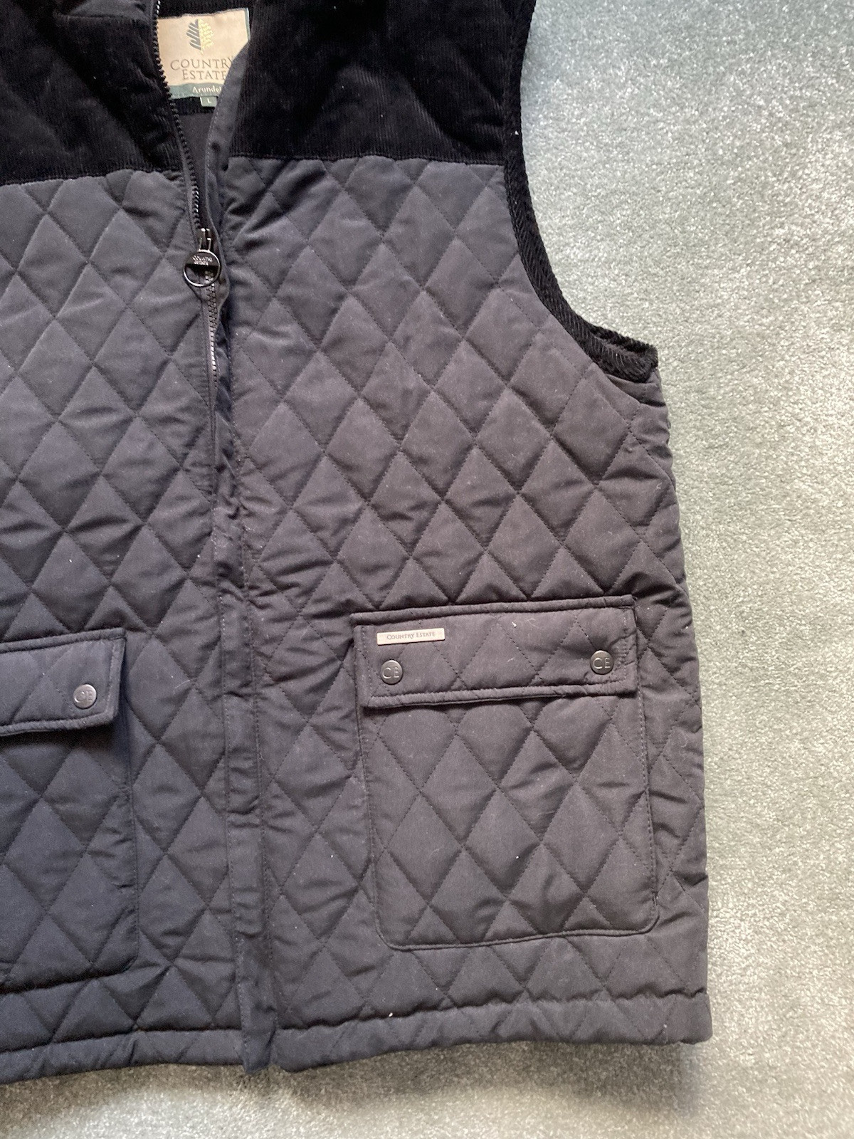 Country Estate Mens Large Size Black Full Zip Puffer Bodywarmer with Logos NEW