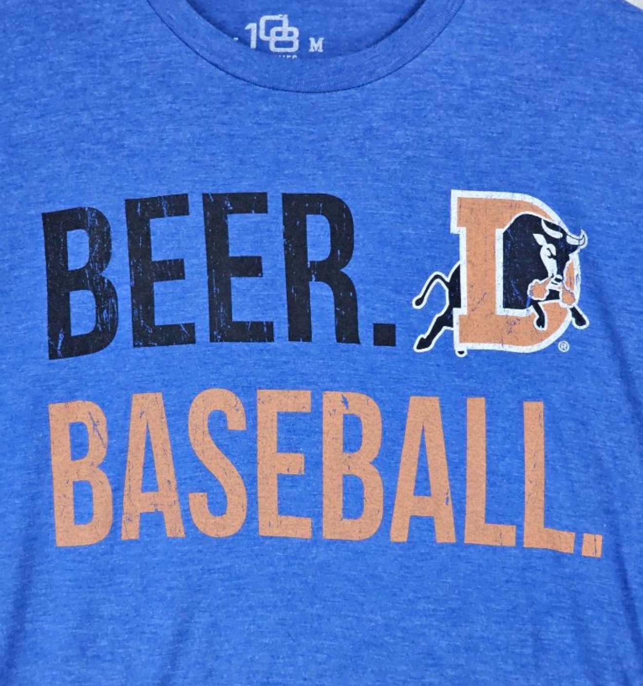 Durham Bulls 108 Beer & Baseball Blue T-Shirt 108 Stitches Size Medium