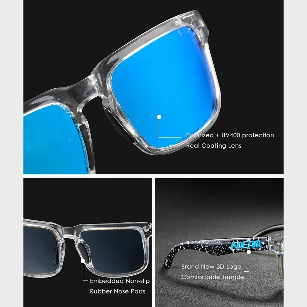 KDEAM Polarized Square Sunglasses UV400 Outdoor Driving Fishing Men Women Case