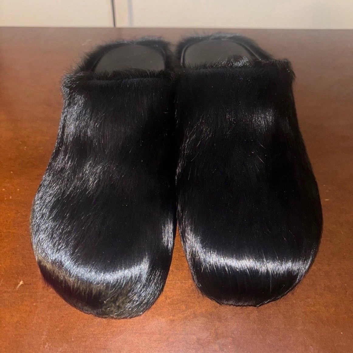 Marnis Men’s Black Fur Mule Slippers Closed Toe Slip-On US 11