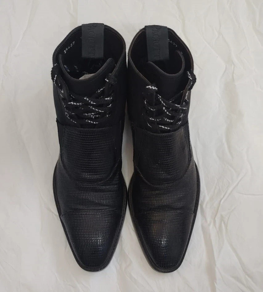 Cesare Paciotti Men Black Lizard Embossed Leather High Top Boot Italy Size 7