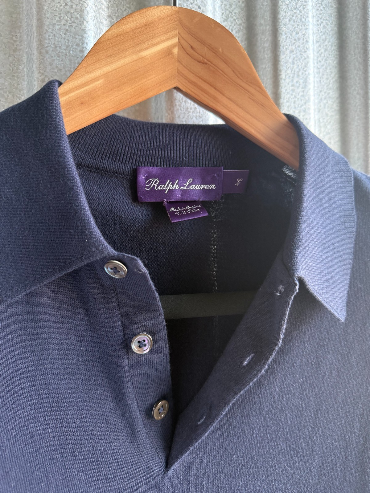 Ralph Lauren Purple Label Men Polo L Navy Blue Luxury Short Sleeve England