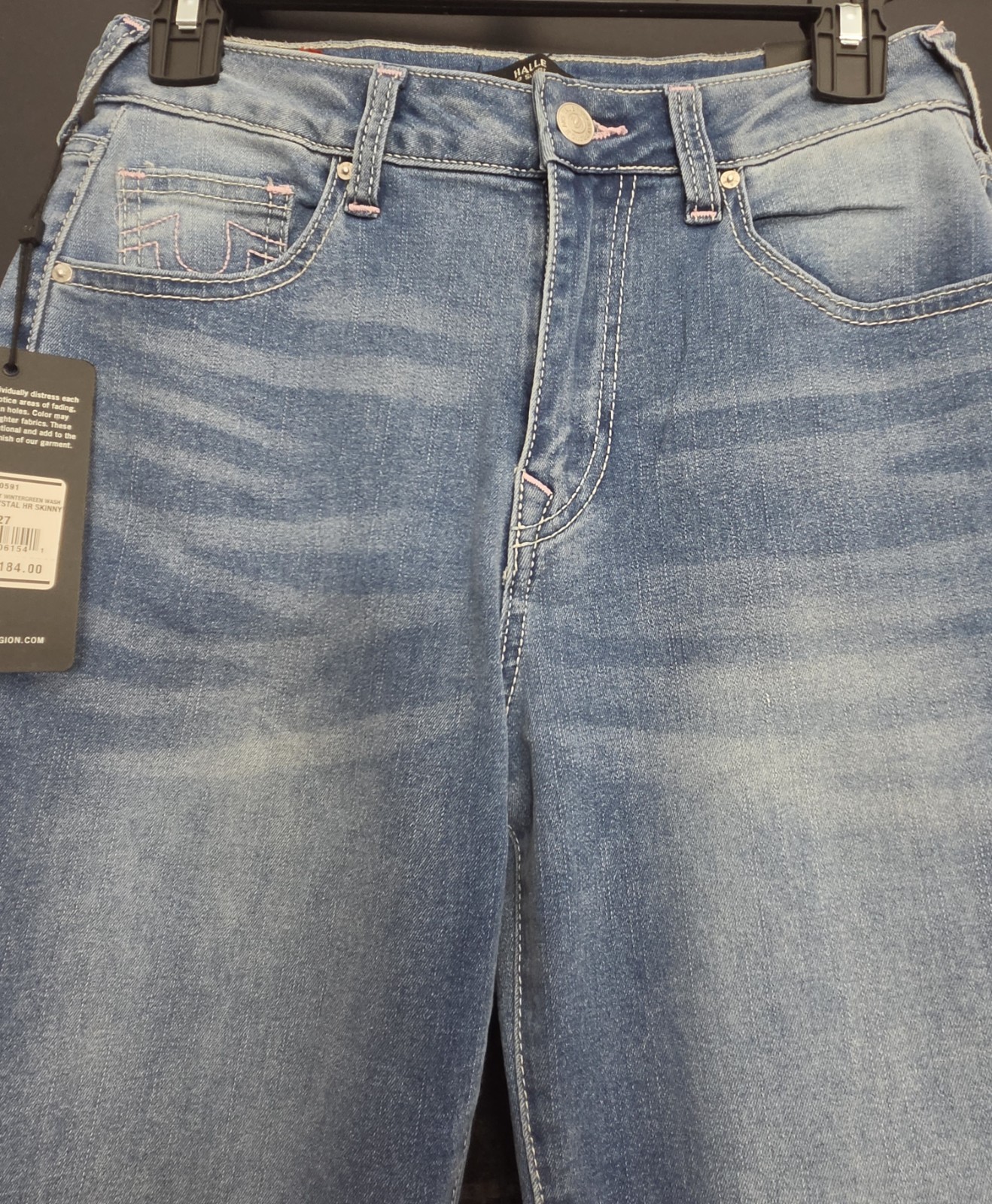 True Religion Crystal Care High Rise Skinny Light Wash Blue Studded Jeans 27