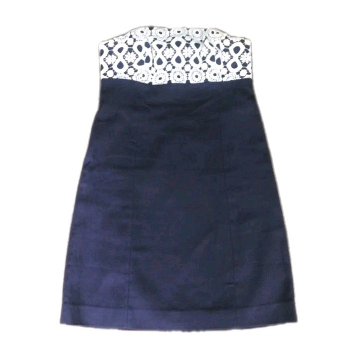 Lilly Pulitzer Bowen Dress Navy Strapless Lace Geometric Preppy Resort Mini 8 M