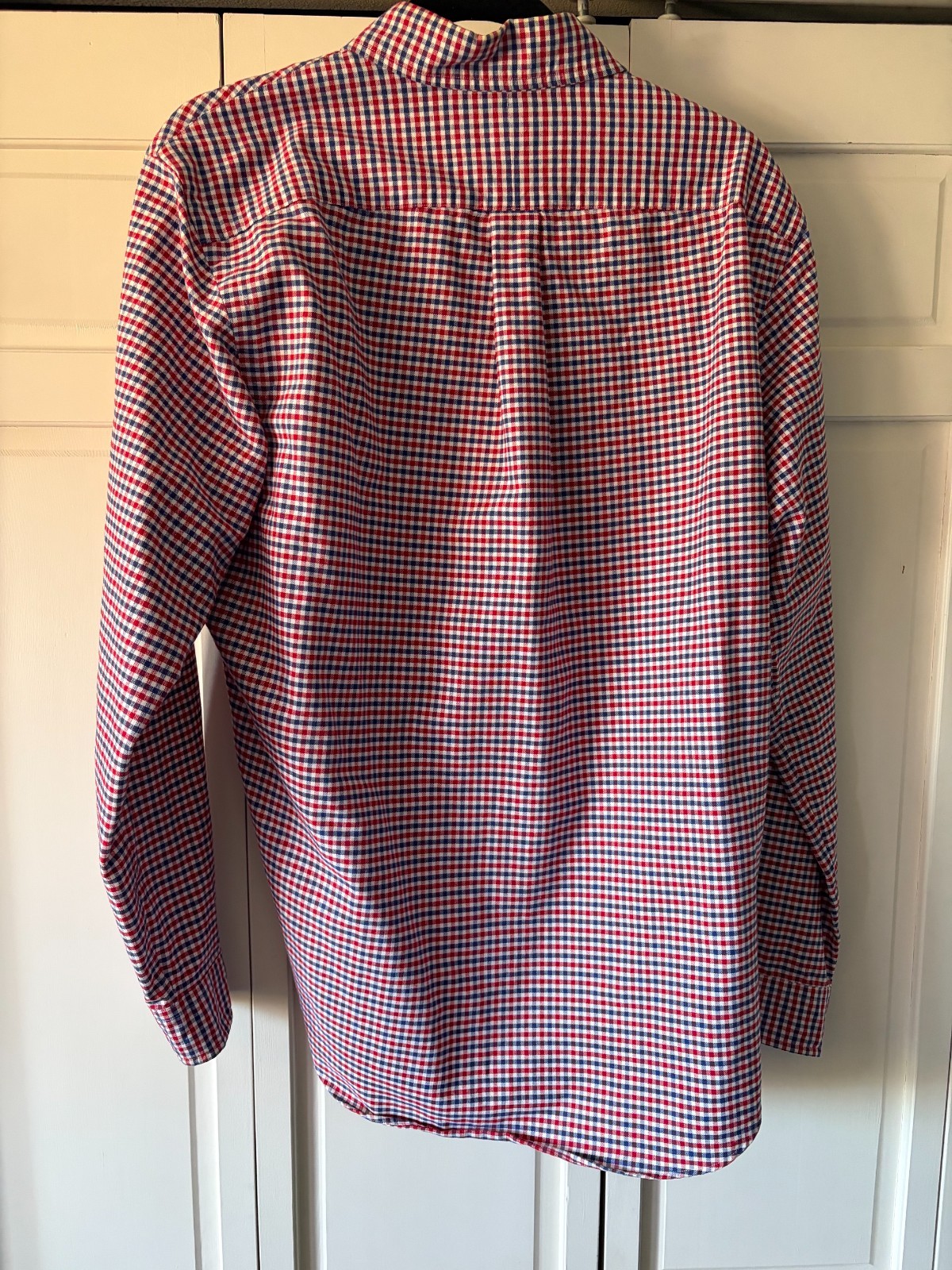 Ralph Lauren Mens Large Red White Blue Gingham Check Button Down Shirt Pony Logo