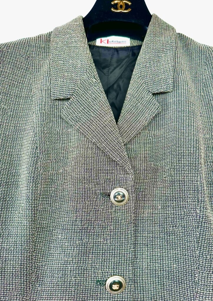 Karl Lagerfeld Vintage 1996 Gray Tweed Jacket 38 40 6 8 Coat CC Logo Buttons M