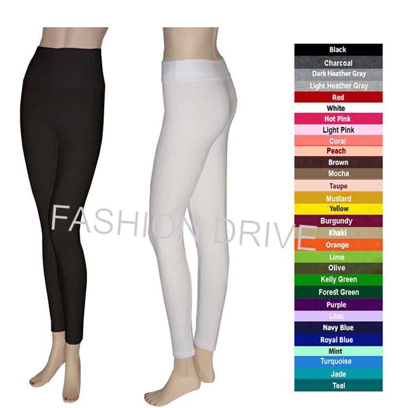 36″ Long Inseam Cotton Spandex Fold Over Waistband Yoga Leggings Size USA