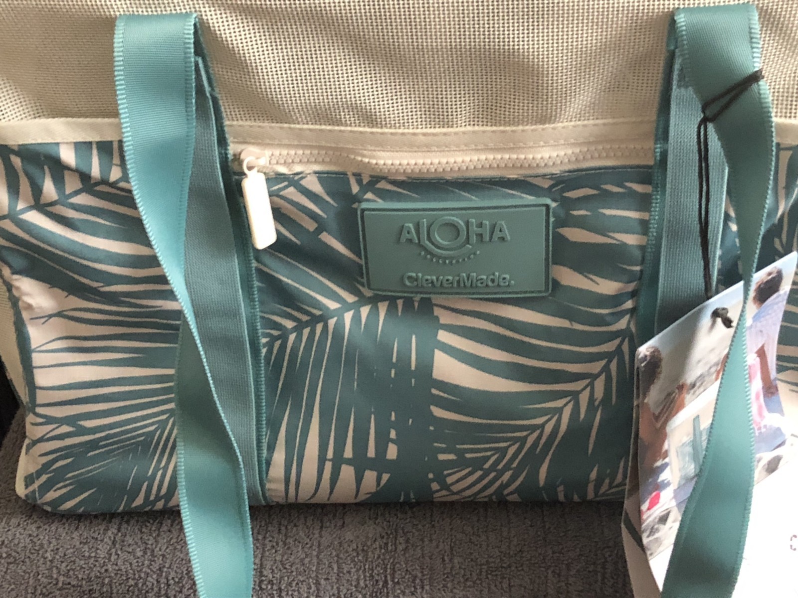 aloha clevermade collapsible beach tote Teal/Floral Design, New