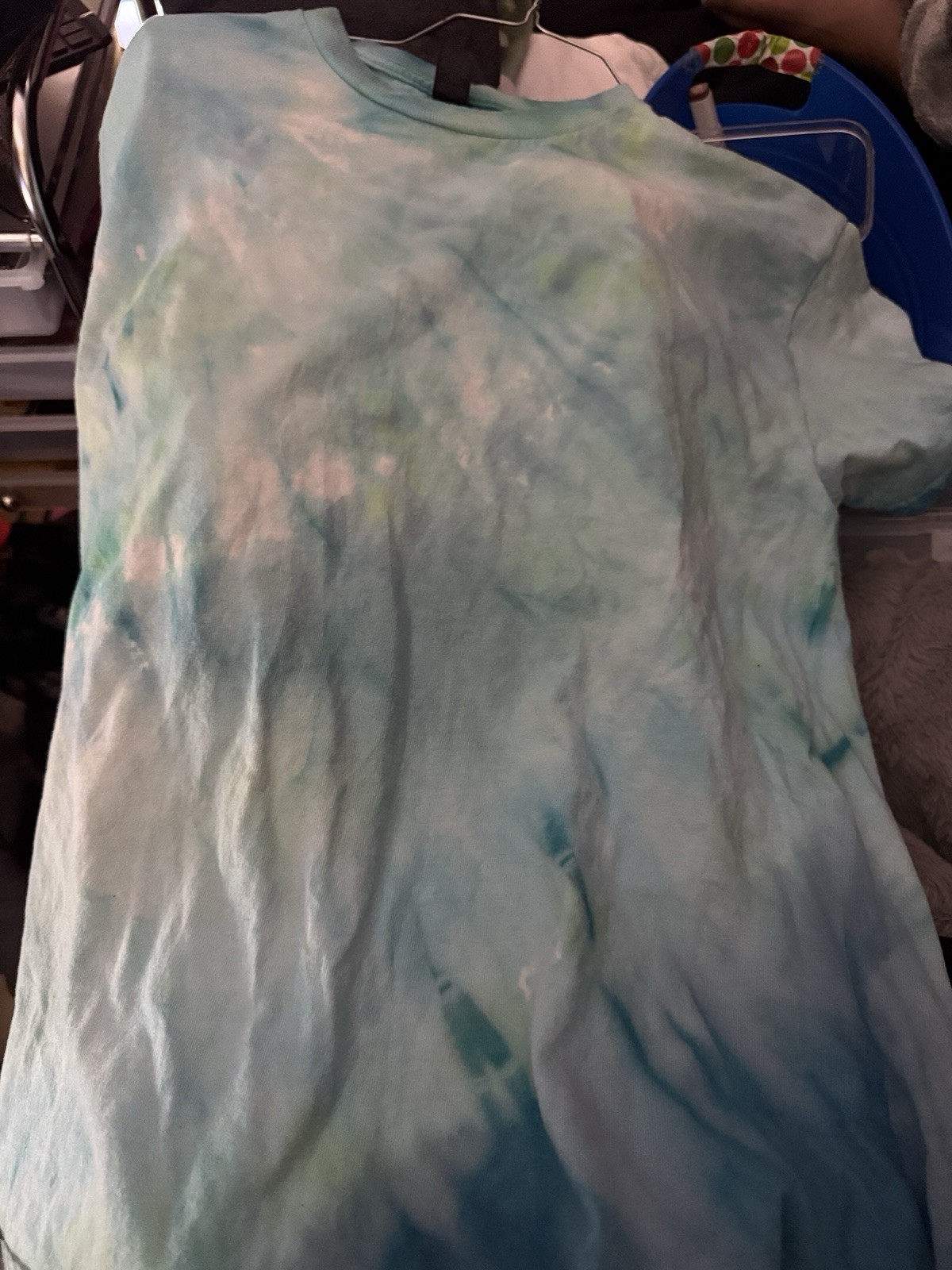Gildan Colorful Blue Green White Tie-Dye Cotton Jersey Crew Neck T-Shirt M