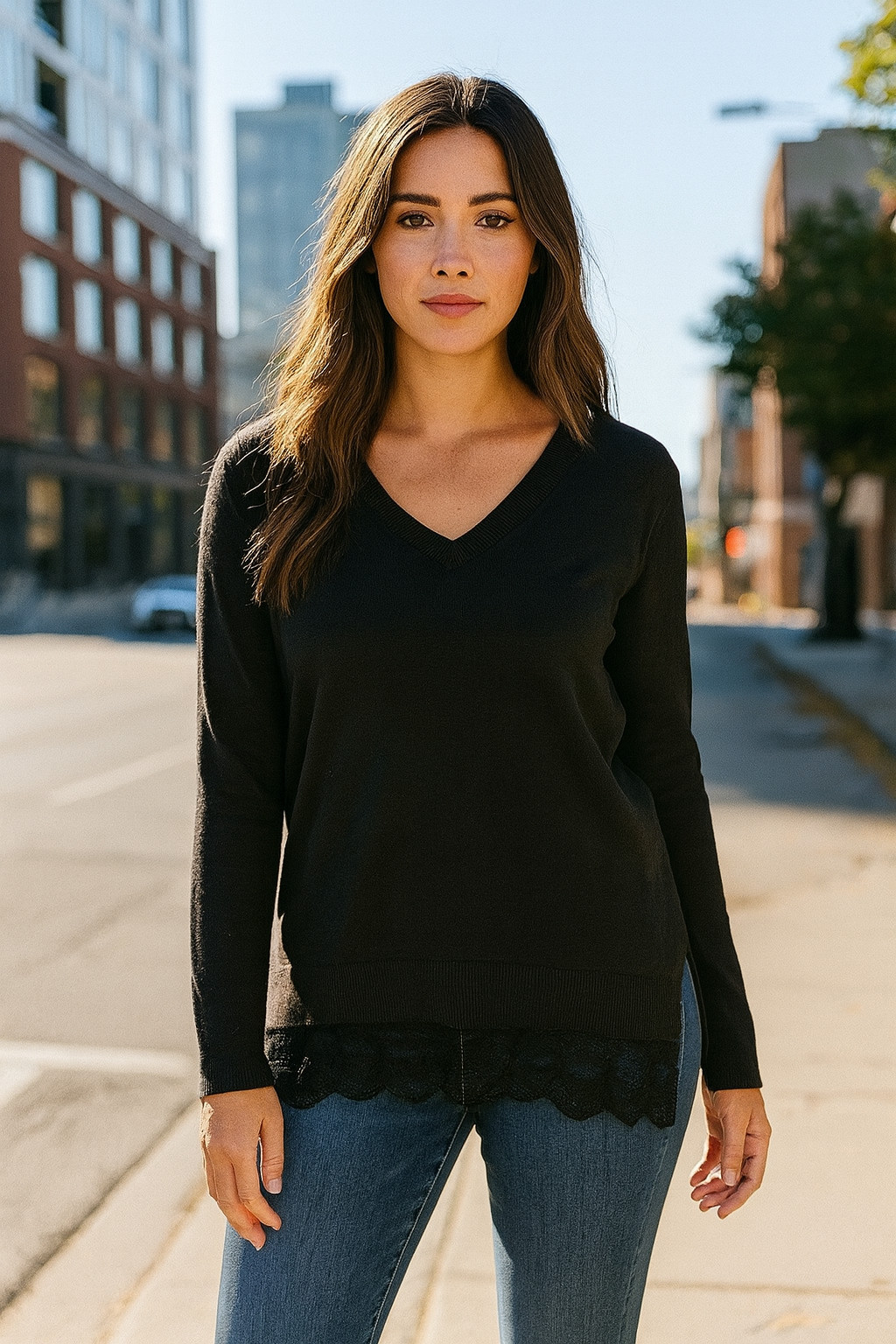 Michael Kors Size 4X Black Knit Sweater Ribbed Cuff Neck Lace Hem Lightweight