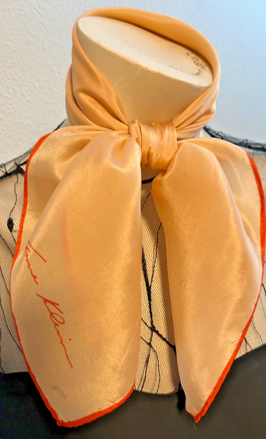 Anne Klein – Vintage 21 x 21 In. Peach/Orange, Solid Color, Silk Scarf -VS-118