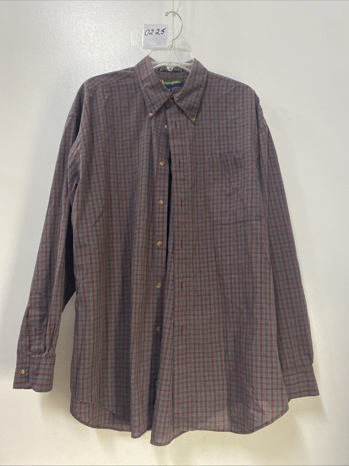 Men’s Deansgate Dress Shirt-Red/Blue Plaid Long Sleeve, Pocket Size XL