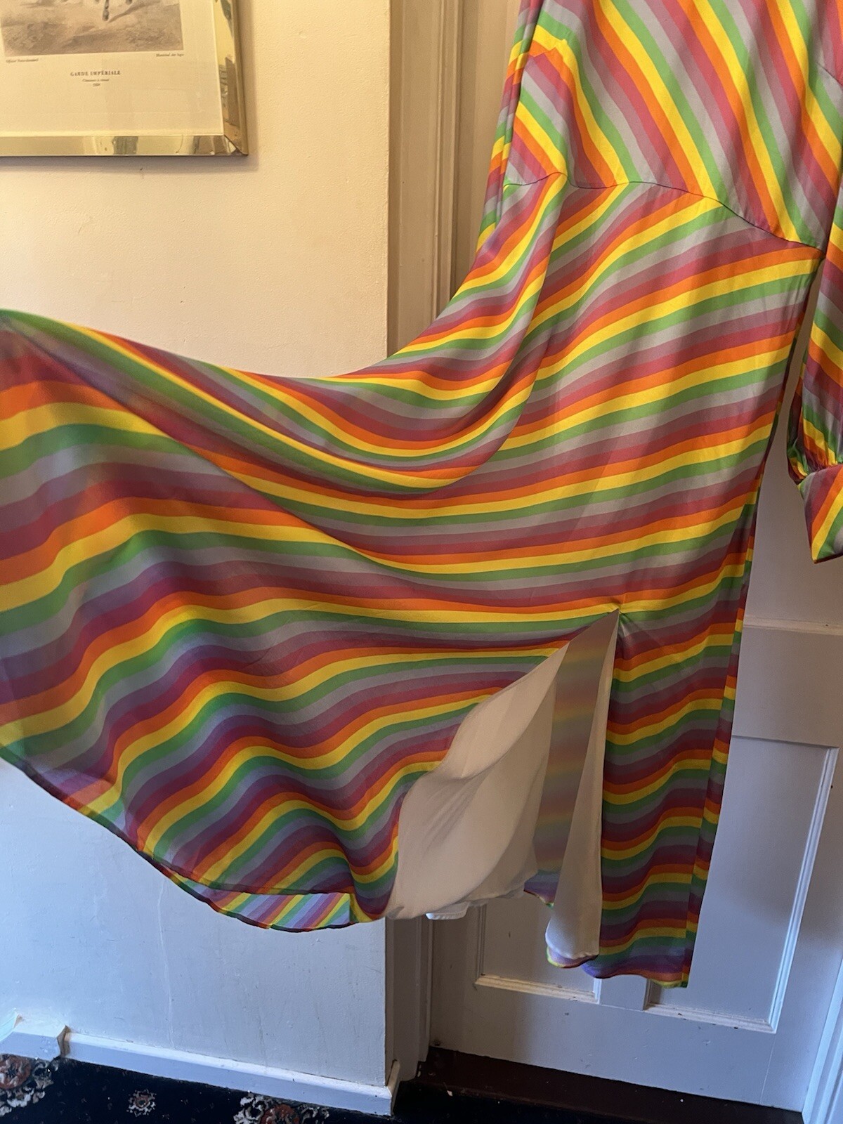 New Olivia Rubin Nessie Prism Stripe Silk Satin Print Midi Dress,UK 14