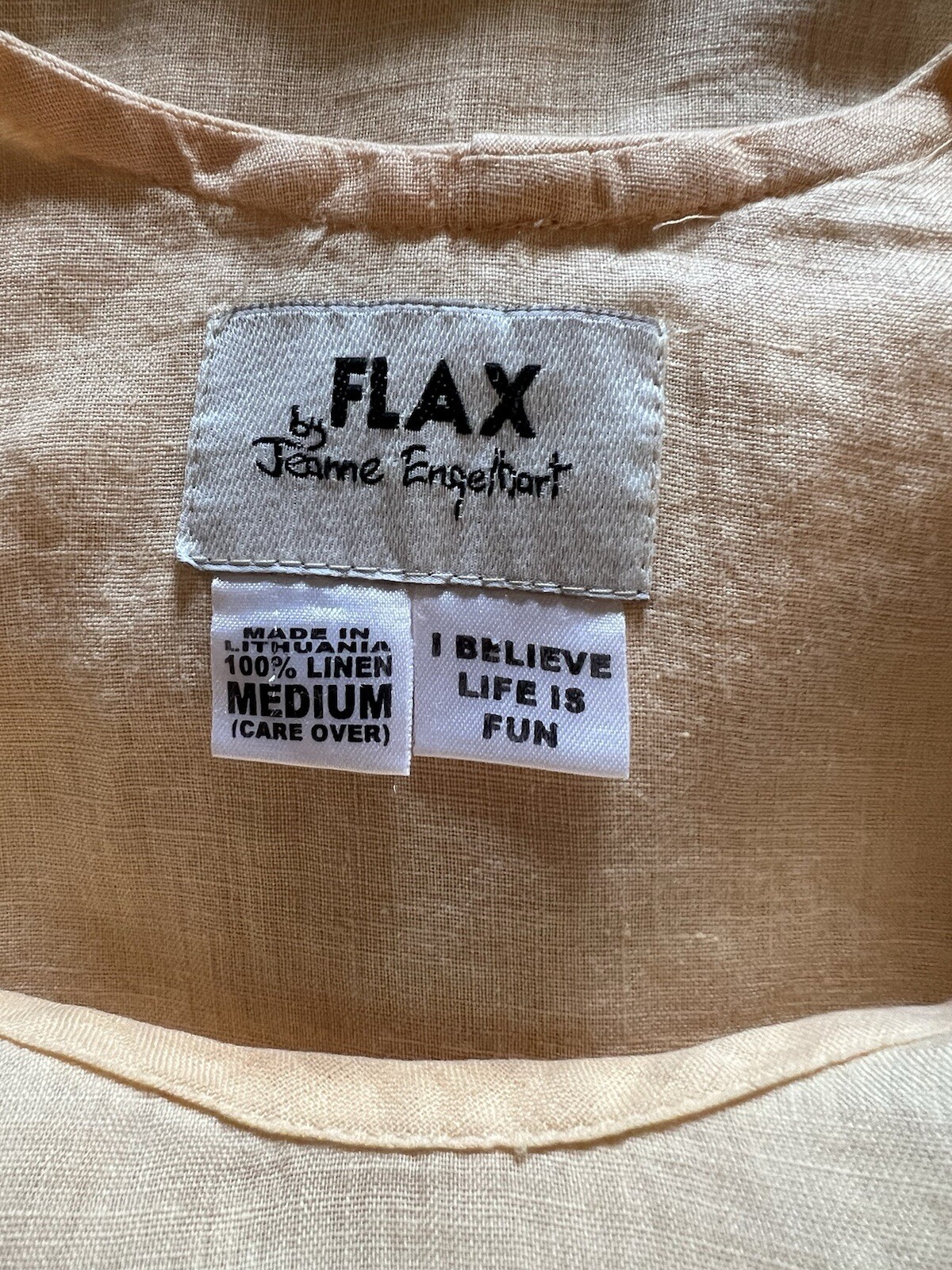 FLAX by Jeanne Engelhart 100% Linen Short Sleeve Tunic Top Yellow Size M. d674