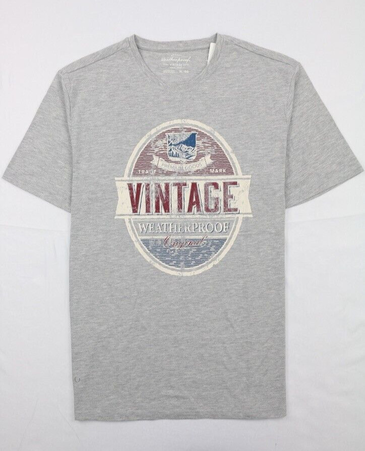 Weatherproof Vintage Graphic Tee Gray Heathered Size XL Distressed Crew Neck