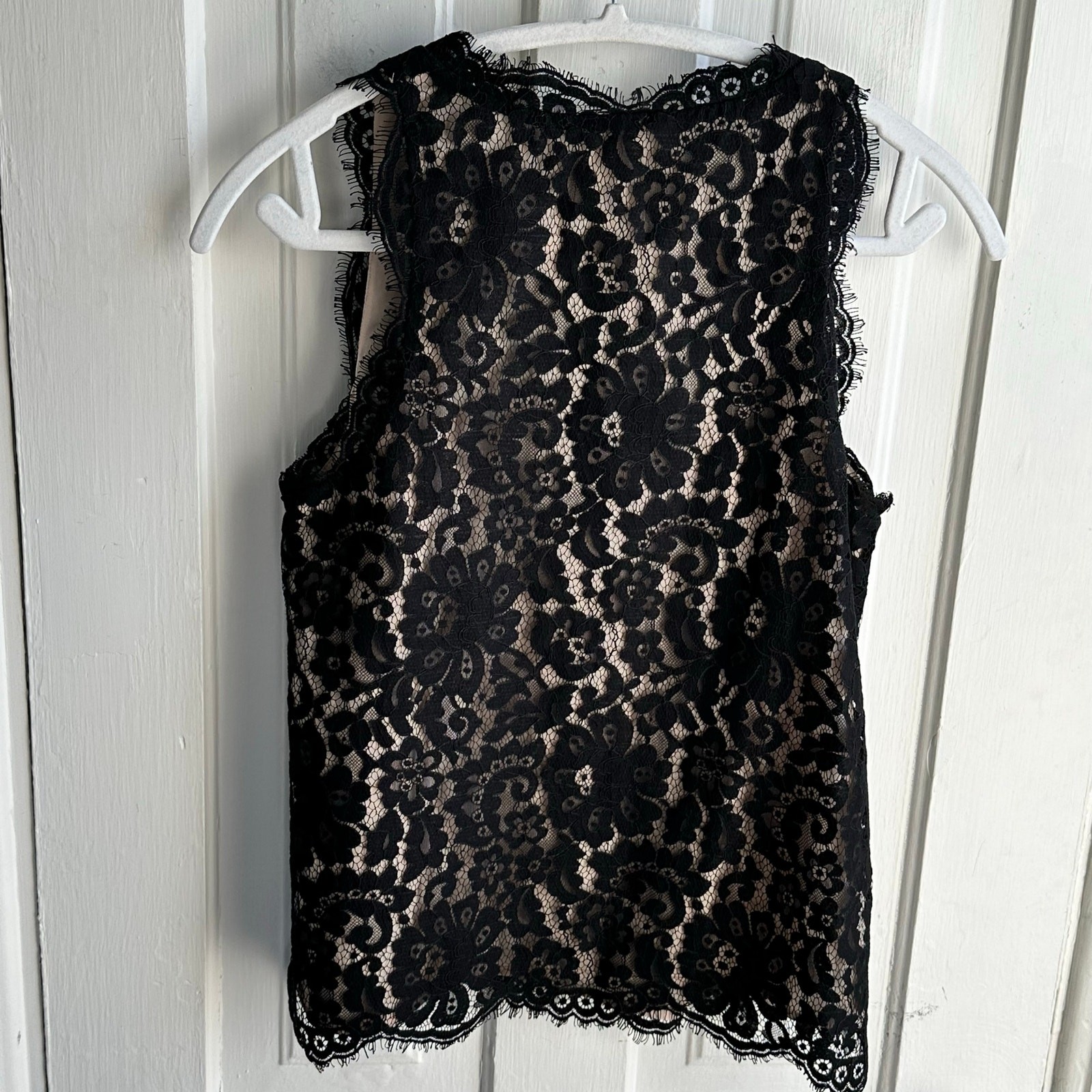 Joie Cina Black Nude Lace Scoop Neck Sleeveless Top