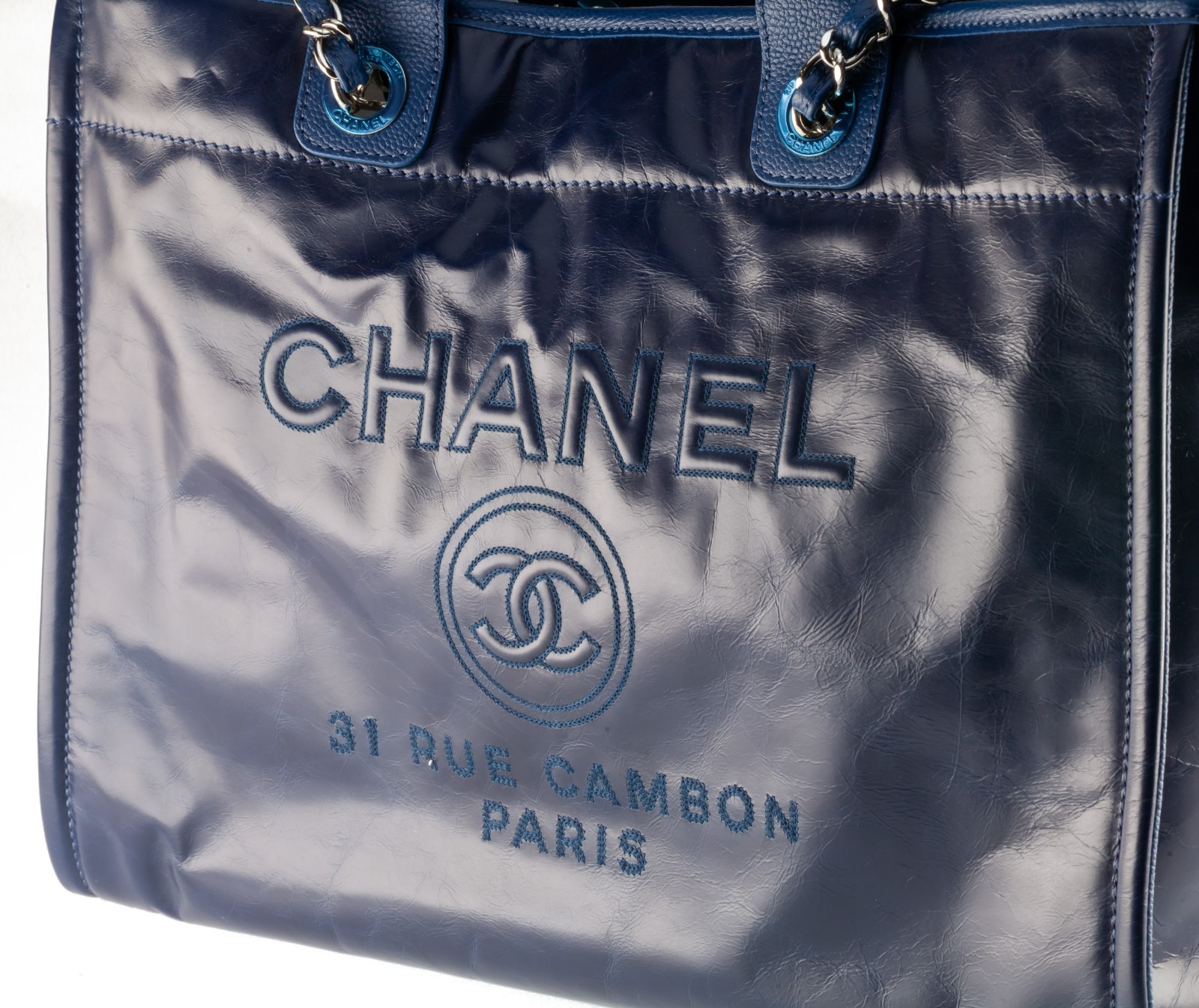 Chanel Deauville Large Navy Blue Caviar Leather Shopping Tote 16P A93258