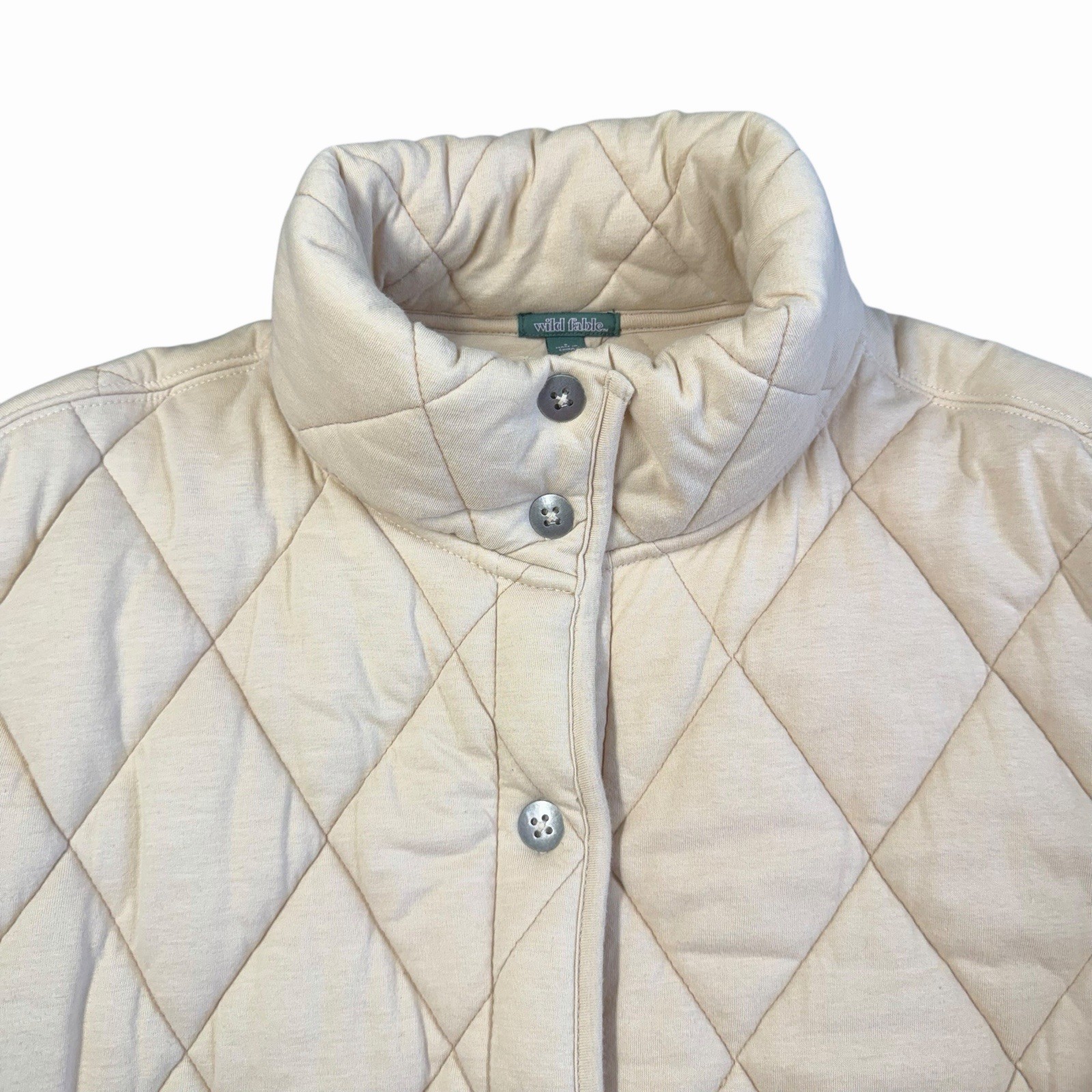 Wild Fable Quilted Button Front Jacket Cream Collared Casual Size S