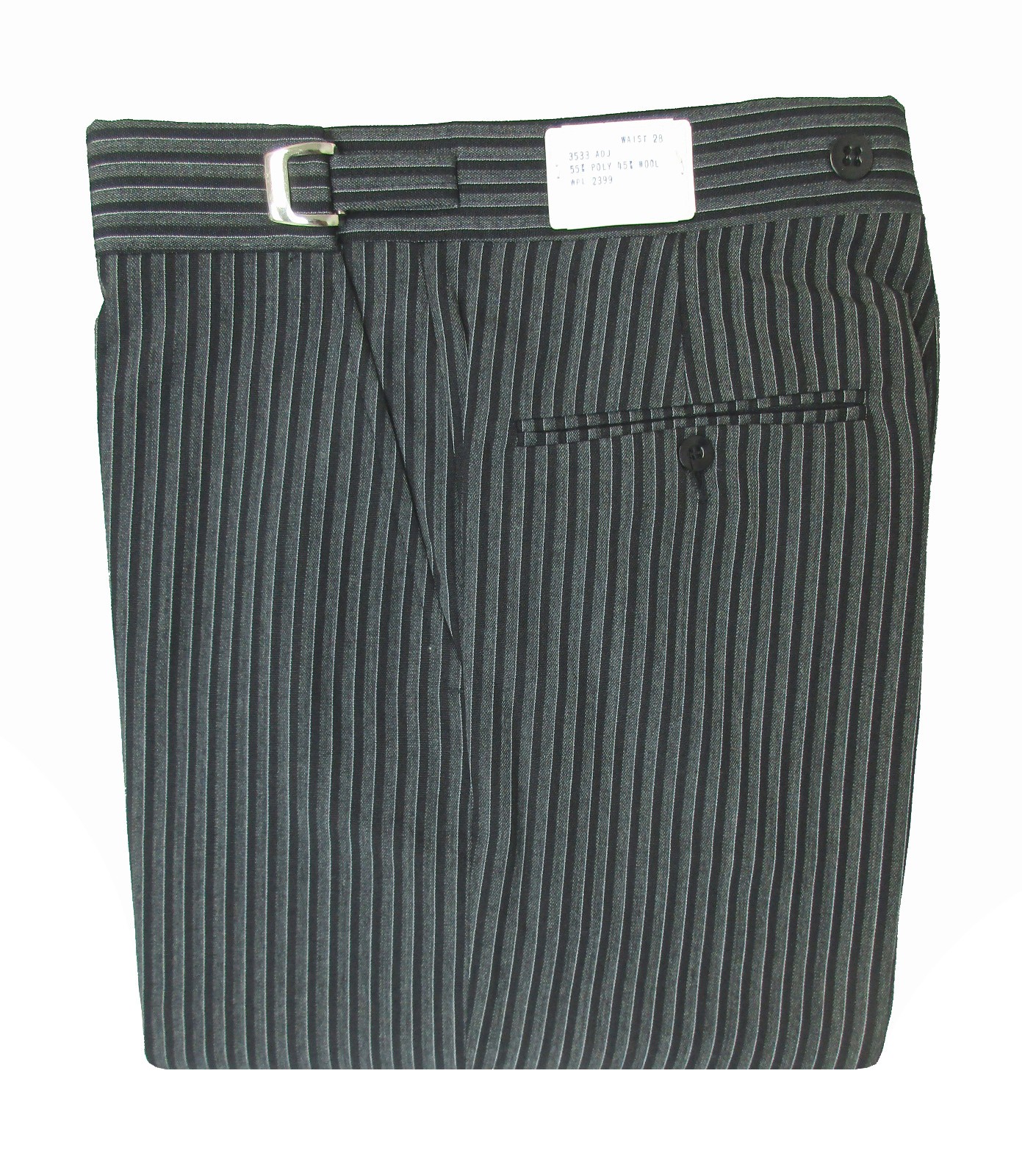 Mens Grey Black Hickory Stripe Wool Blend Pants NWT Flat Front Adj Waist 27-29