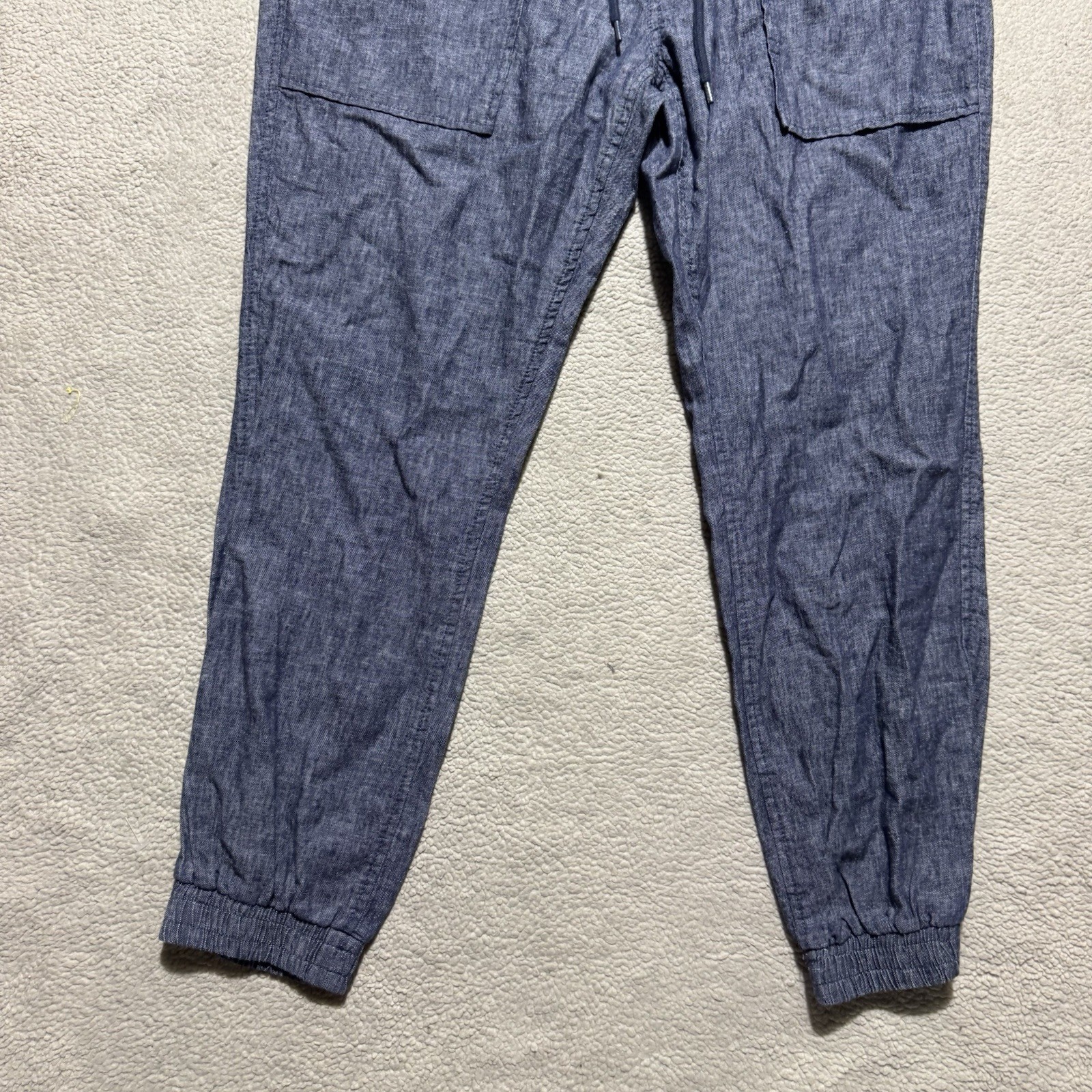 Sun + Stone Pants Mens Large Linen Joggers Basic Navy Stretch Drawstring 34×26.5
