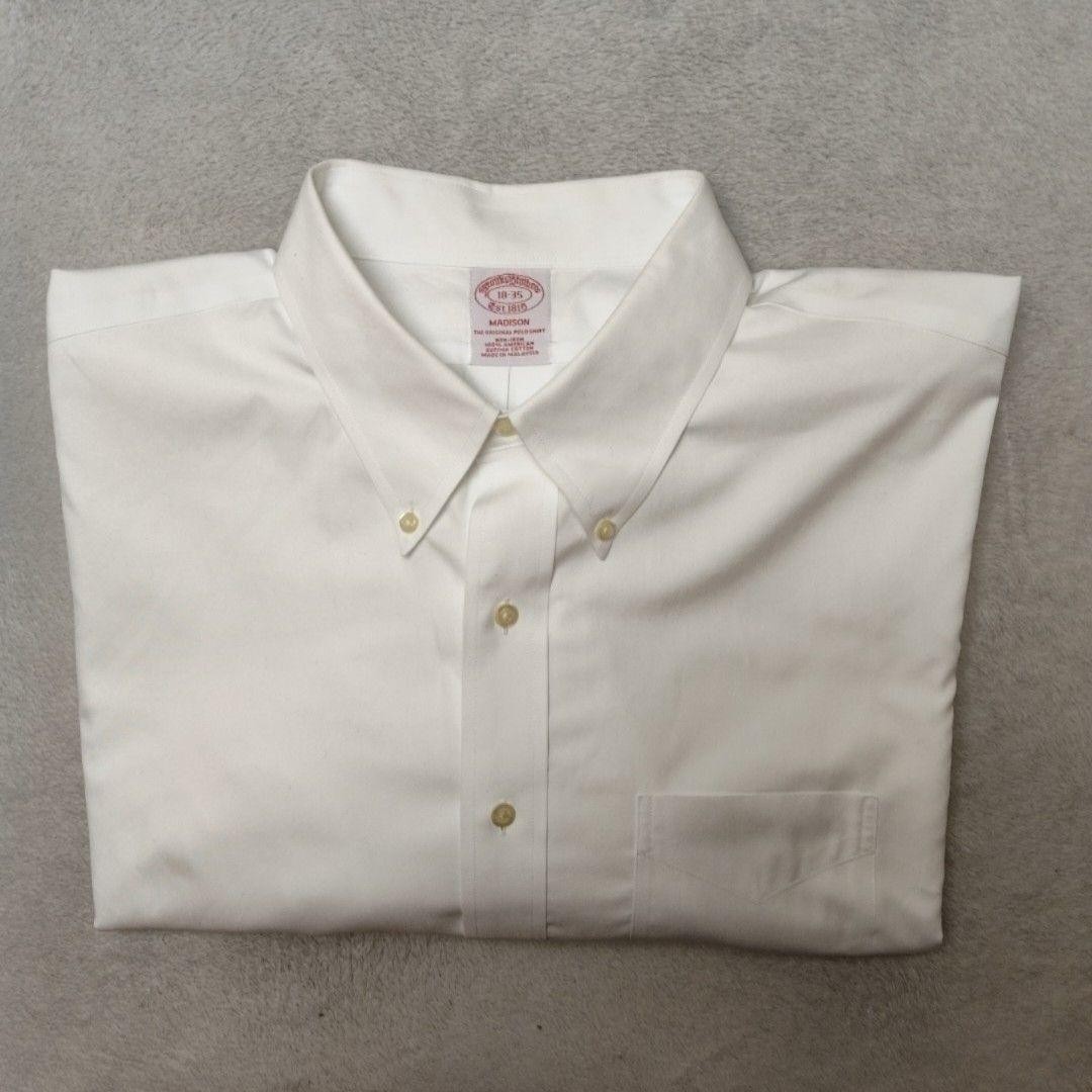 Brooks Brothers Shirt Mens 18 35 White Madison Non-Iron Supima Cotton Button