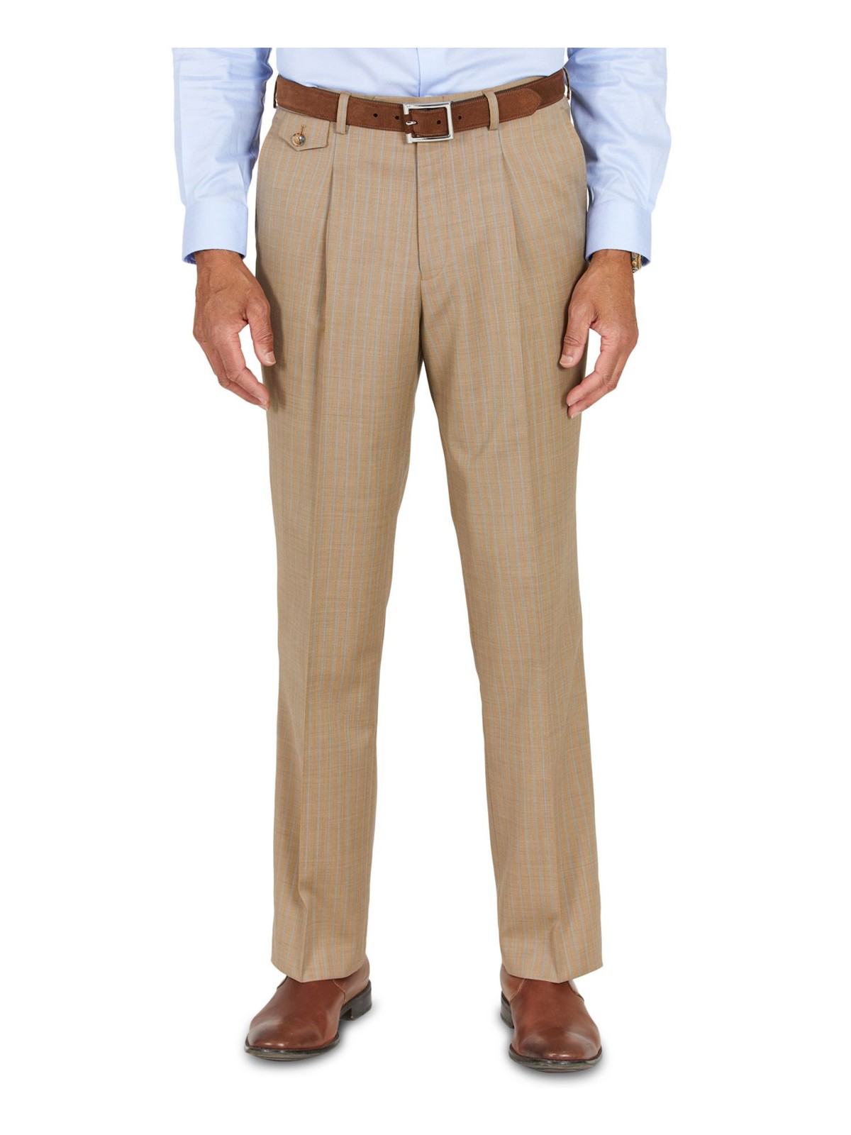TAYION BY MONTEE HOLLAND Mens Beige Pleated Striped Suit Separate Pants 30 X 32
