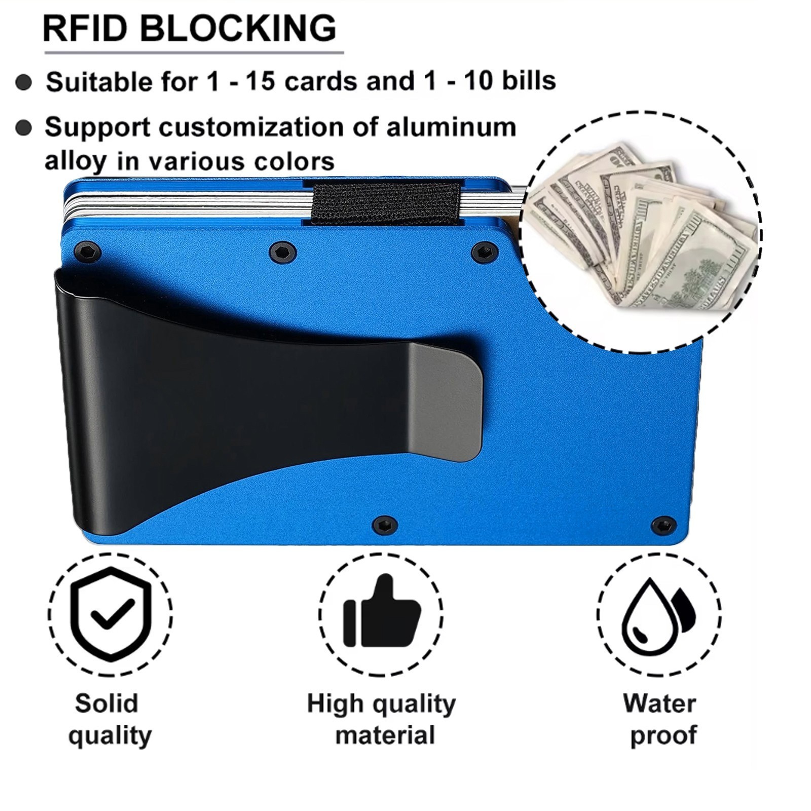 Leatherboss Men’s RFID Blocking Slim Money Clip Minimalist Wallet Card ID Holder