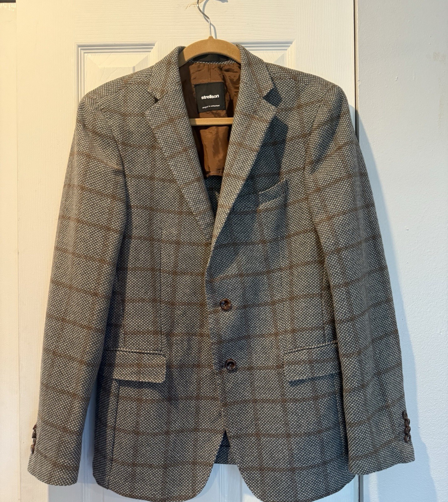 Strellson Mens Brown Herringbone Wool Blend Jacket Blazer Sport Coat Sz 48 Slim