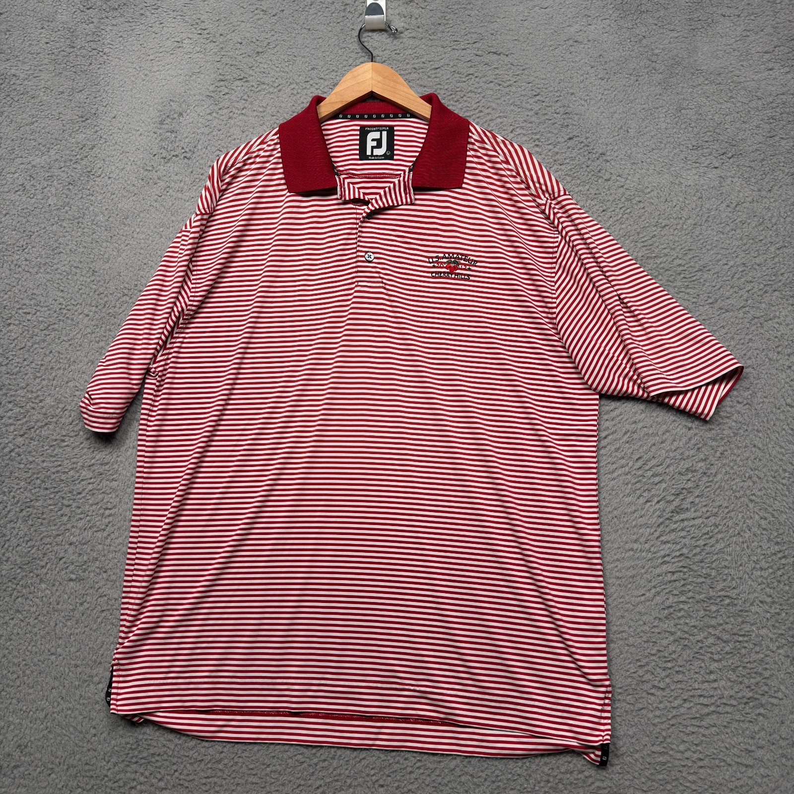 Footjoy Polo Shirt Mens Large Red Striped Prodry Lisle US Amateur Performance