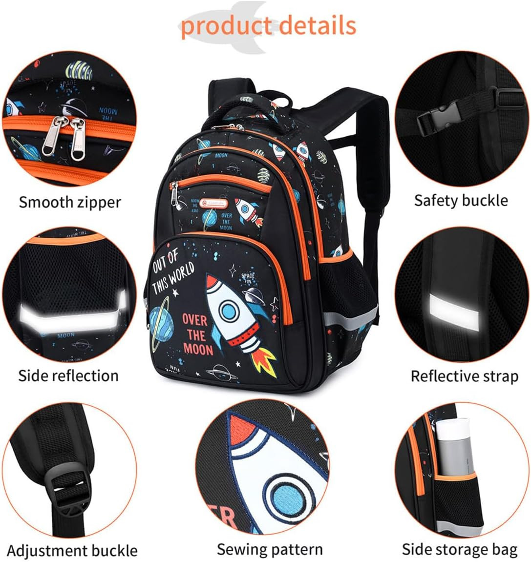 Lightweight Waterproof School Backpack for Kids – Fun Space Prints, 16 Inch