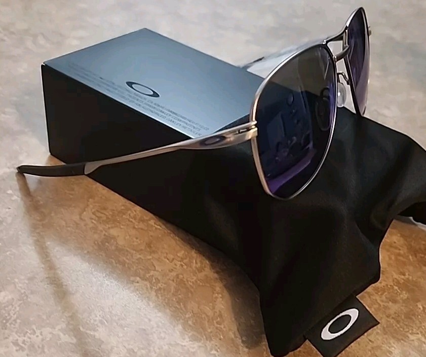 🔥 RARE Oakley CONTRAIL 4147-0357 Aviator Sunglasses Satin Chrome Prizm Sapphire