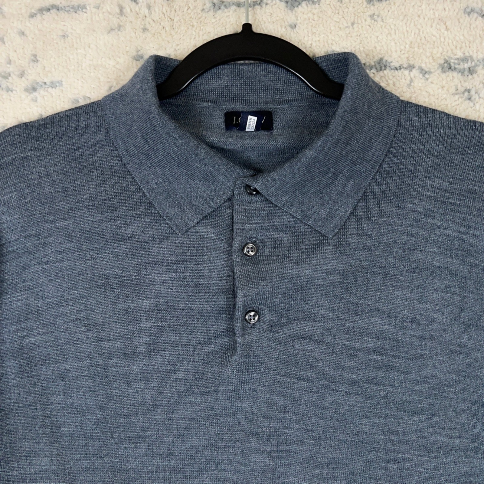 J.Crew Mens Merino Wool Blend Long Sleeve Polo Sweater Blue Grey XL BK247 FA24