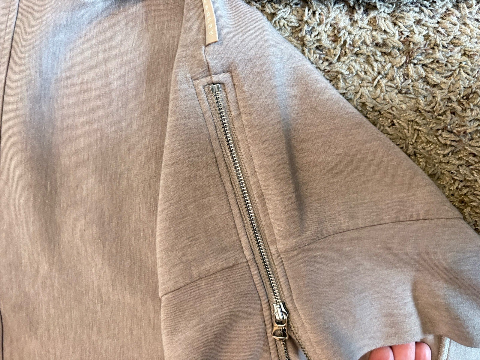 Varley Priya Longline Sweatshirt Taupe DoubleSoft Cowl Neck Medium