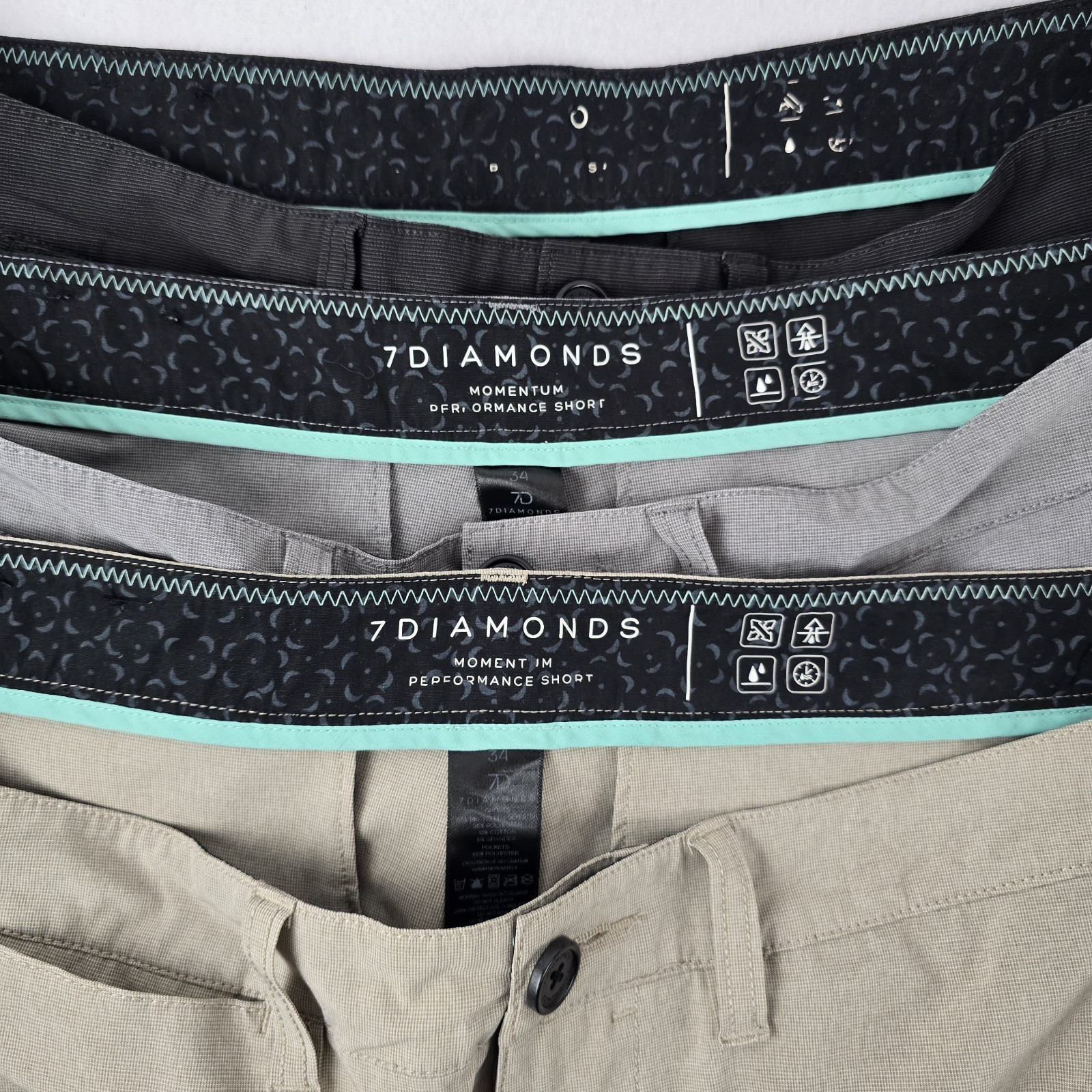 7D 7Diamonds Momentum Performance Shorts 34 Stretch Chino Quick Dry Bundle Lot