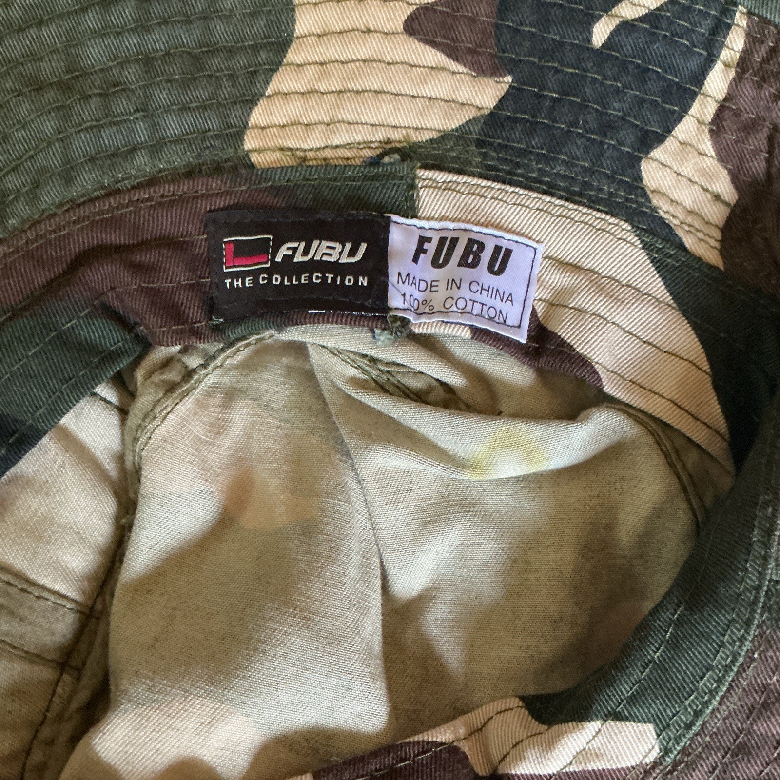 FUBU The Collection Men’s Camouflage Bucket Hat Size S Green Brown Beige