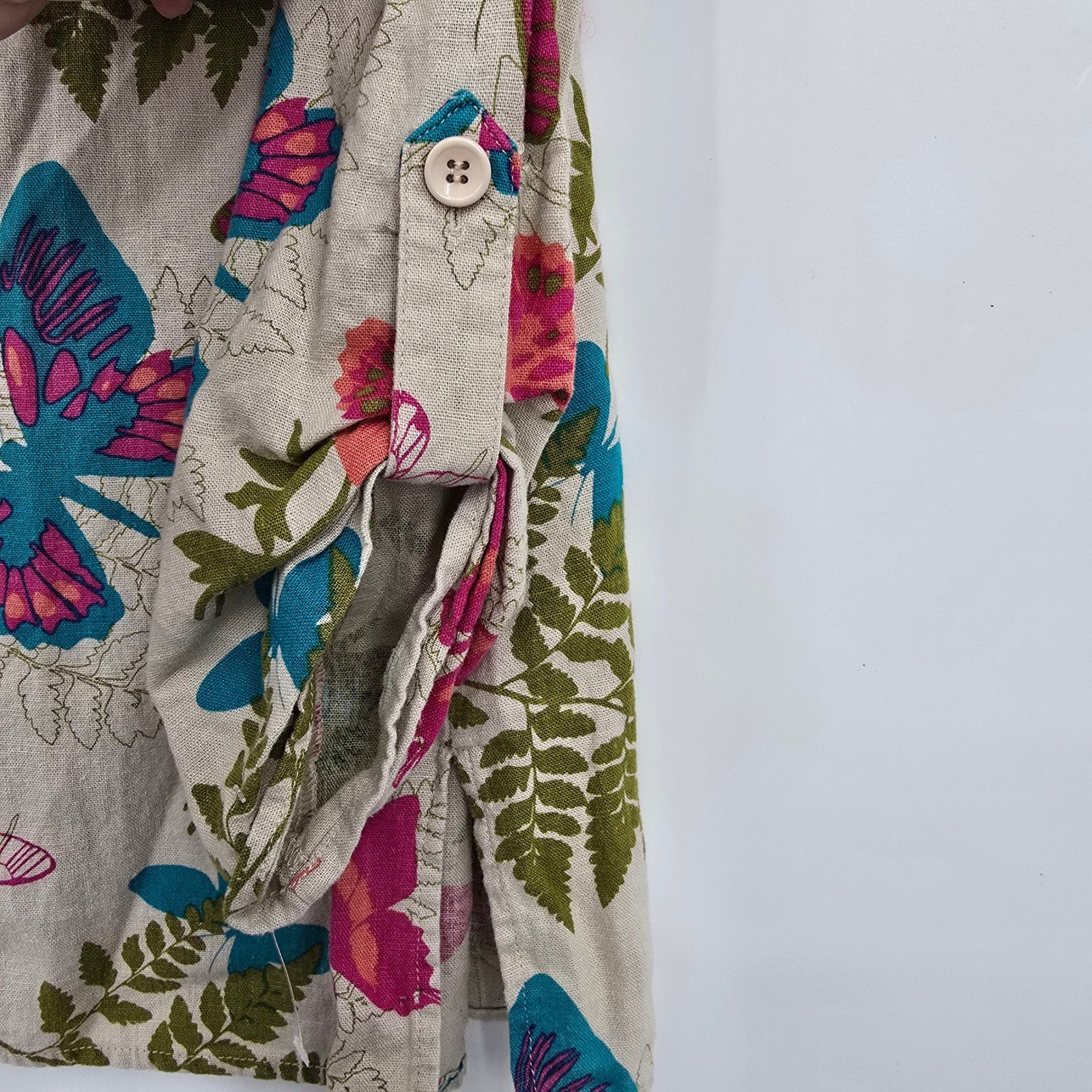 Bedford Fair Womens Medium Linen Blend Butterfly Fern Print Button Front Shirt