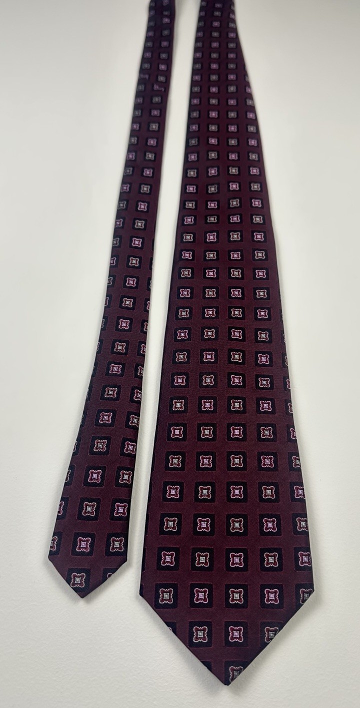 Paul Frederick Sartoriale Silk Tie Italy Burgundy Geometric 3.5” x 59”