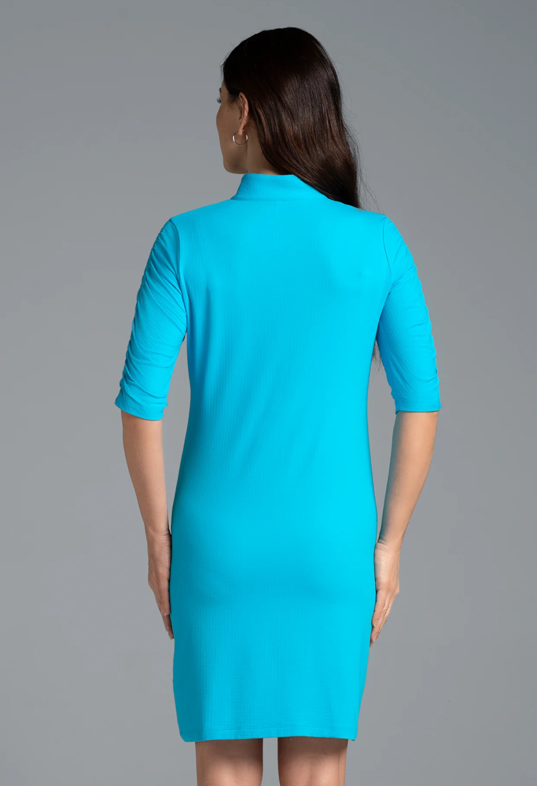 IBKUL Dress Ruched Elbow Sleeve Size M L Turquoise Mock Neck Golf Ladies NWT