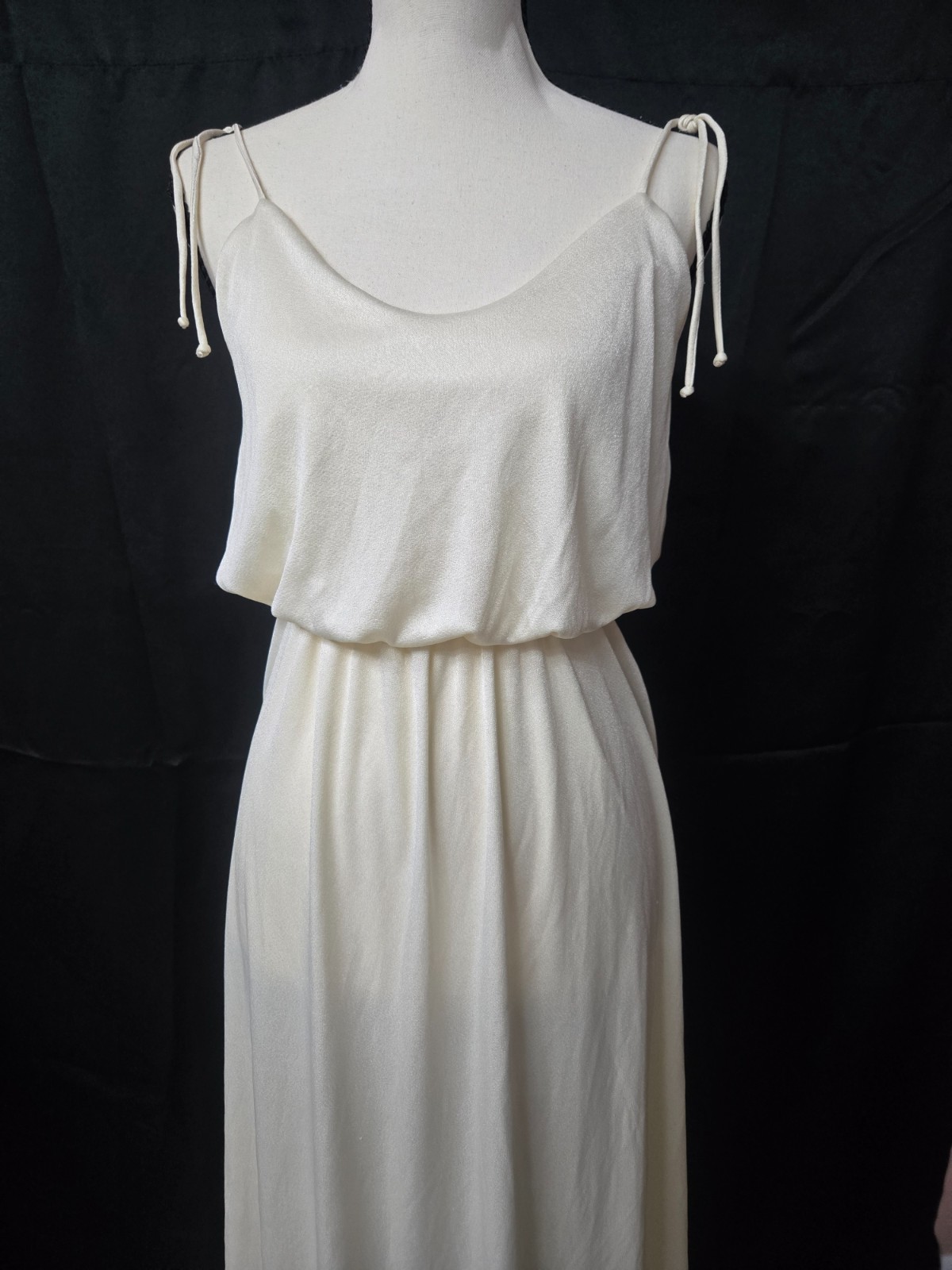 Vintage Climax David Howard Dress Cream White 70s 80s Disco Maxi Gown Goddess M