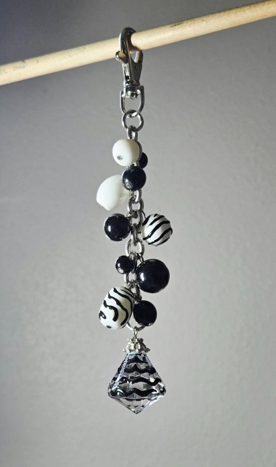 Purse Accessories Key Chain Charms Black and White Zebra Strip 6″ Handmade Gift