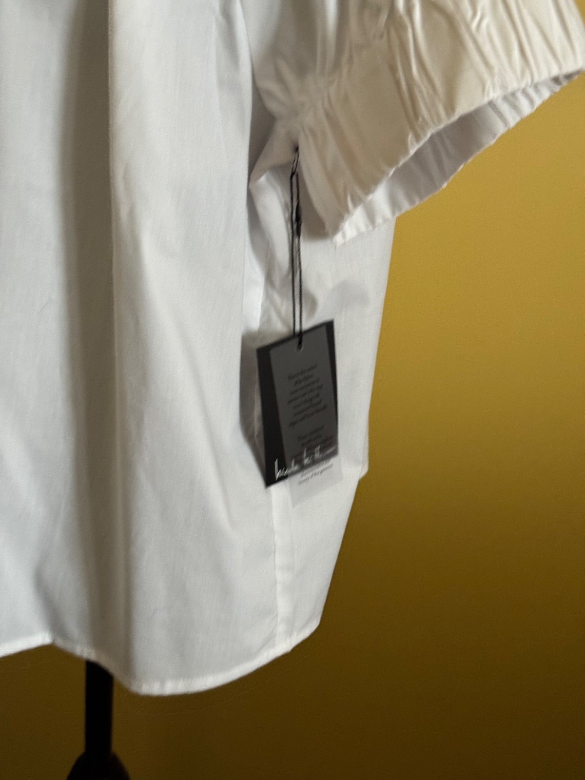 Ladies Nicole Miller Brilliant White Cotton/Spand Short Sleeve Top/Blouse L NWT