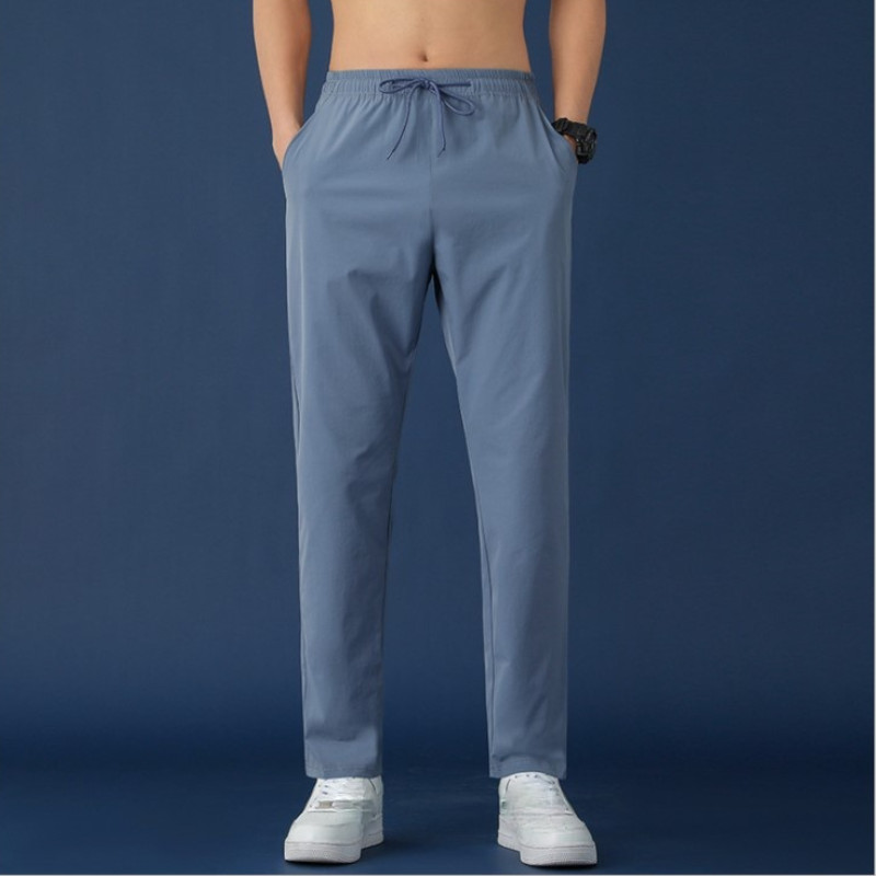 Men Sweatpants Sport Trousers Soft Faux Silk Pants Casual Loose Walking Gym Thin