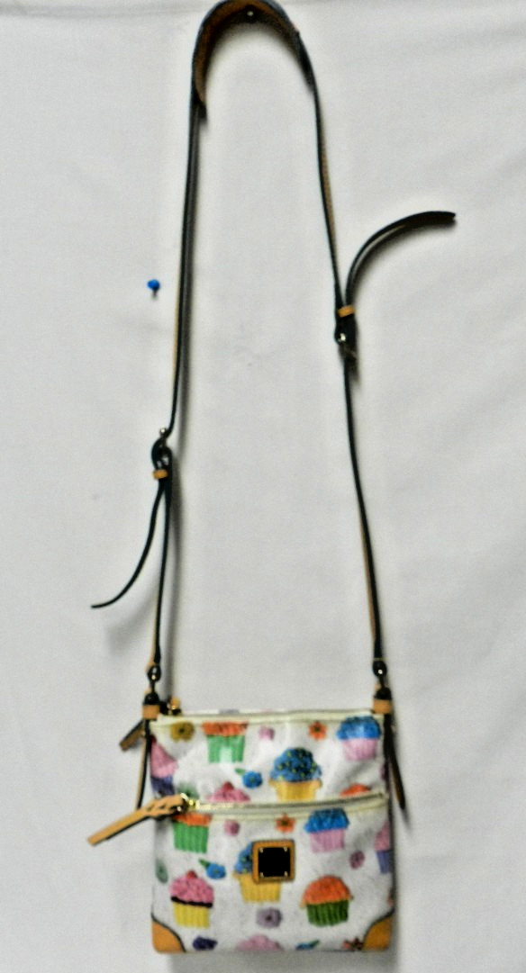 Dooney & Bourke Canvas w/ Leather Cupcake Crossbody bag purse zip top front pkt