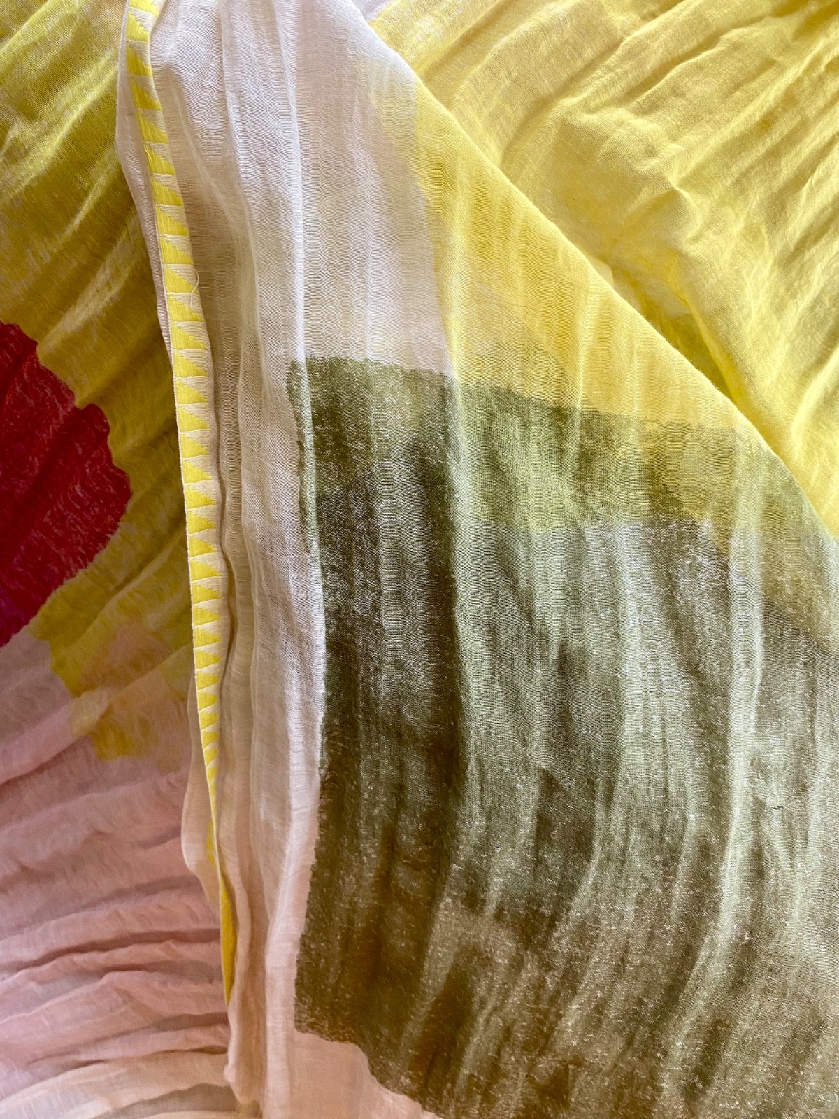 INOUITOOSH COTTON SILK SCARF Fuchsia Pink Green Citron Geometric 100CM-200CM