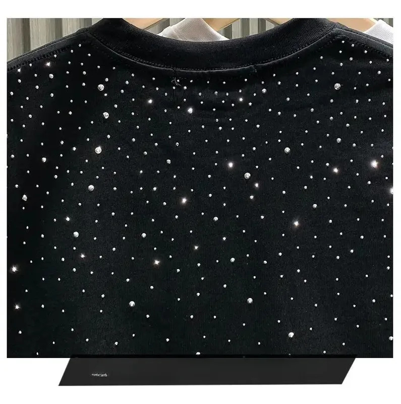 Summer Men Clothing Summer Rhinestone Rivet T-shirt Round Neck Casual T-shirt