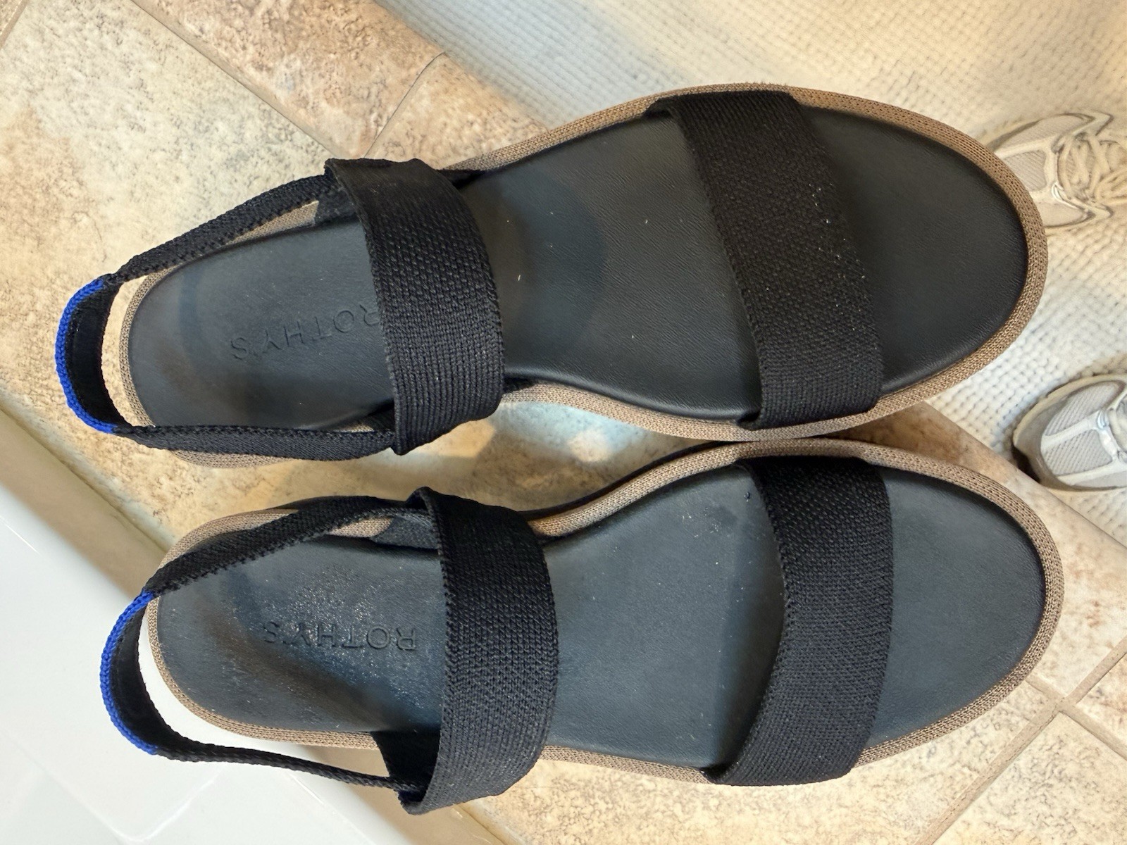 ROTHYS Women’s Black Strappy Platform Slip-On Sandals Hemp Upper US 8 EU38