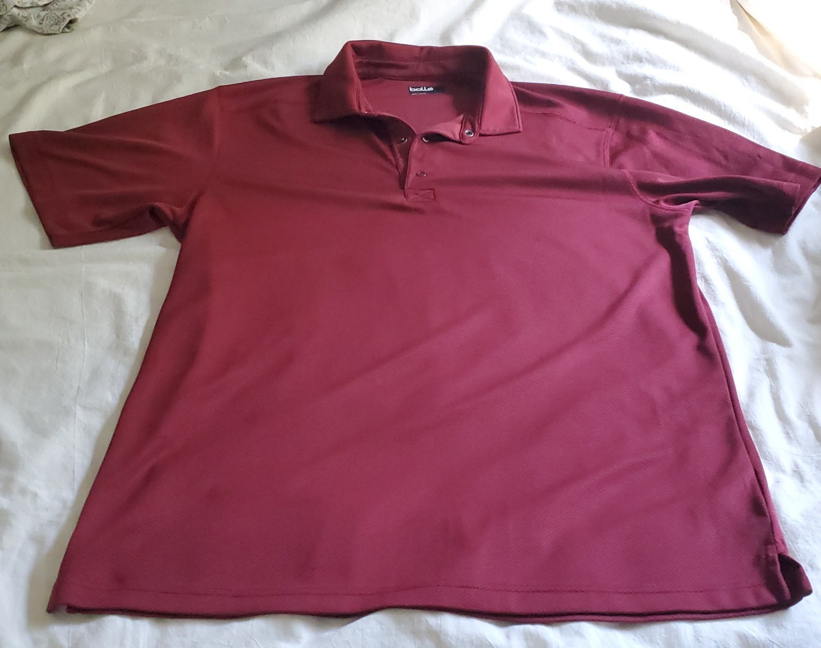 Bolle Men’s Size Large Red Wine Short Sleeve Collared 3-Snap Polo Shirt